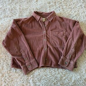 American Eagle Pink Corduroy Button-Front Shirt